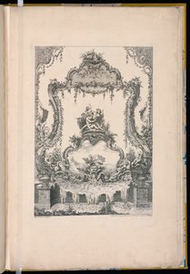 Ornamentpaneel met een dubbele cartouche met een riviergod, een nimf en een fontein