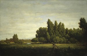 Een Weide omzoomd door Bomen, ca. 1845 door Pierre Etienne Theodore Rousseau
