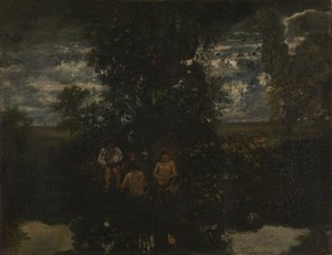 Maanlicht. De baders door Pierre Etienne Theodore Rousseau