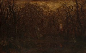 Het bos in de winter bij zonsondergang, ca. 1846-67
