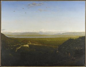 Uitzicht op de Mont Blanc, gezien vanaf La Faucille door Pierre Etienne Theodore Rousseau