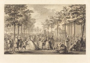 De wandeling op de wallen van Parijs door Pierre Francois Courtois after Augustin de Saint Aubin