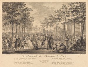 De wandeling op de wallen van Parijs door Pierre Francois Courtois after Augustin de Saint Aubin
