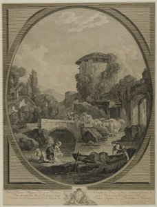 Landschap met een brug en een duiventil
