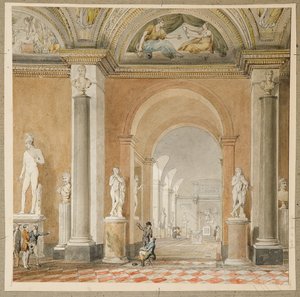 De oude zaal van Apollo van Belvedere in het Louvre