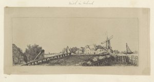 Landschap met een houten brug en molen door Pierre François Basan (workshop of)