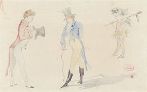 Licht schetsblad met twee elkaar ontmoetende dandies en een ballet-amour