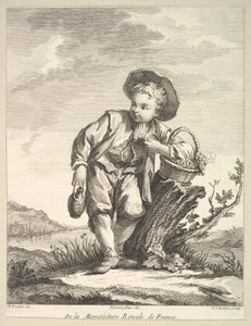 Kleine jongen met een mand druiven, uit Deuxième Livre de Figures d