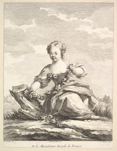 Klein meisje met een bloemenkrans, uit Deuxième Livre de Figures d
