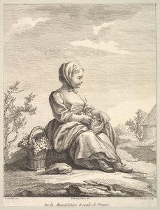 Klein meisje met druiven met een mand ervan naast haar, uit Deuxième Livre de..., na 1757