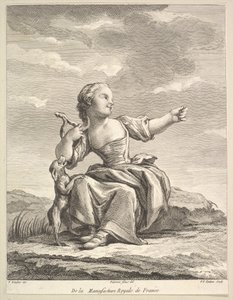 Klein meisje dat met een hond speelt, uit Deuxième Livre de Figures d