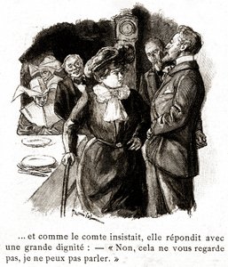 "Boule de Suif": Elisabeth Rousset weigert de graaf te antwoorden, begin 20e eeuw (illustratie) door Pierre Georges Jeanniot