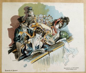 Elegante koppels in het Watercolour Theater door Pierre Georges Jeanniot