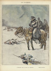 Napoleon op de terugtocht uit Moskou, illustratie voor Le Rire