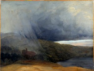 Storm bij een meer door Pierre Henri de Valenciennes