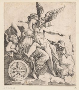 Venus en Amor in een triomfwagen, omringd door putti door Pierre II Biard