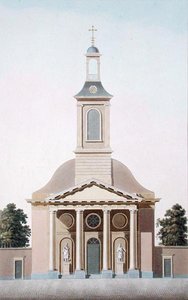 Kerk van St. Willebrord in Den Haag, uit Choix des Monuments, Edifices et Maisons les plus remarquables du Royaume des Pays-Bas door Pierre Jacques Goetghebuer, gegraveerd door A. Tellus, gepubliceerd 1827