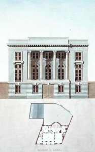 Huis in Gent, België, uit Choix des Monuments, Edifices et Maisons les plus remarquables du Royaume des Pays-Bas door Pierre Jacques Goetghebuer, gepubliceerd 1827