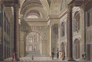 Vestibule van het Palais Academique in Gent, uit Choix des Monuments, Edifices et Maisons les plus remarquables du Royaume des Pays-Bas door Pierre Jacques Goetghebuer, gegraveerd door L. Roelandt door Pierre Jacques Goetghebuer