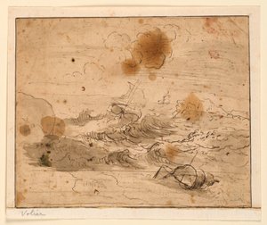Stormachtig zeegezicht door Pierre Jacques Volaire