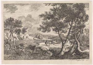 Landschap met bomen op de voorgrond