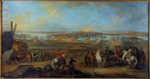 Campagne van Vlaanderen (1745-1747): Koning Lodewijk XV (1710-1774) bij het beleg van Mons in Henegouwen in juli 1746 door Pierre Lenfant