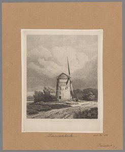 Gezicht op de Steenenmolen of Rembrandts molen in Koudekerk aan den Rijn door Pierre Louis Dubourcq