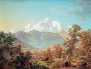 Le Mont-Blanc gezien vanuit Sallanches bij zonsondergang door Pierre Louis de La Rive