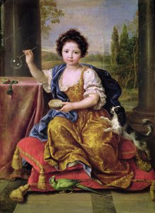Marie-Anne de Bourbon (1666-1739) Mademoiselle de Blois, Blaast Zeepbellen door Pierre Mignard