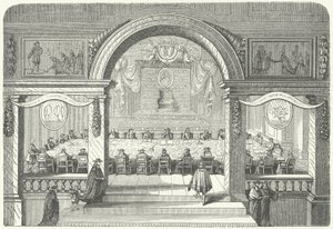 Bijeenkomst van de Academie Française des Sciences in het Louvre door Pierre Paul Sevin