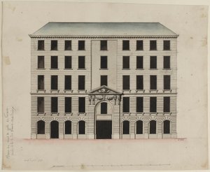 Façade van het Mont-de-Piété aan de rue des Blancs-Manteaux door Pierre Payen