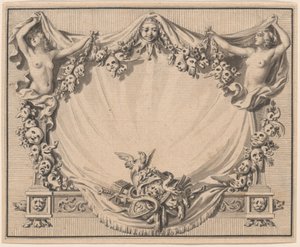 Een cartouche met theatermaskers