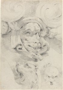 Ornamentale Schetsen met Groteske Maskers door Pierre Puget