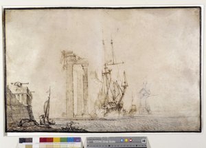 Schip tegen een verwoeste zuilengang