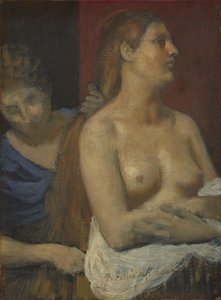 Een dienstmeid kamt het haar van een vrouw door Pierre Puvis de Chavannes