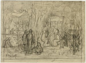 Compositorische studie voor Het Heilige Woud, geliefd bij de kunsten en de muzen door Pierre Puvis de Chavannes