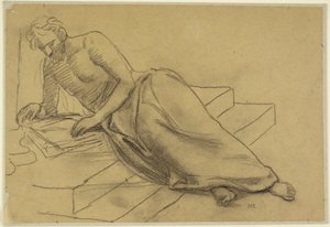 Liggende man op trappen, lezend, studie voor Een filosoof, voor de Boston Library door Pierre Puvis de Chavannes