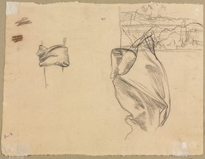 Studies van draperie en studie van een landschap verso, 1800s