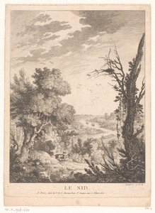 Landschap met herten, konijnen en vogels en op de achtergrond een rivier door Pierre Quentin Chedel
