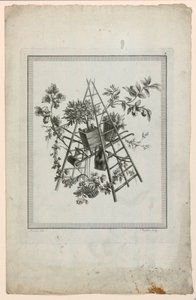 Trofee met tuinierinstrumenten, Plaat 2 uit "Suite de différentes Attributs, Trophées, et Groupes de fleurs," Suite II door Pierre Ranson