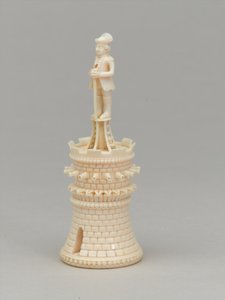 Witte toren, schaakstuk, India, circa 1820 door Pierre Simon Dequoy