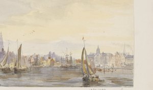 Gezicht op een stad aan het water door Pierre Tetar van Elven