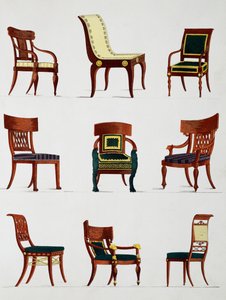 Fauteuils en stoelen, Consulaatstijdperk, Illustratie uit Collection de meubles et objects de gout door Pierre de La Mesangere
