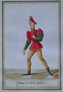Modeplaat voor mannen die kostuum uit de tijd van Karel VII (1403-1461) toont door Pierre de La Mesangere