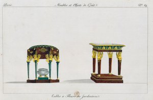 Tafels voor bloemen of bloemenstandaards, plaat 84, illustratie uit Collection de meubles et objects de goût (Collectie van meubels en smaakvolle objecten) door Pierre de La Mesangere