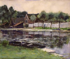 Boerenvrouwen met wasgoed aan de oever van een rivier