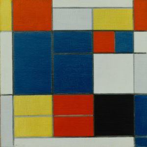 Compositie C; Compositie met geel, rood, blauw-grijs, blauw door Piet Mondrian
