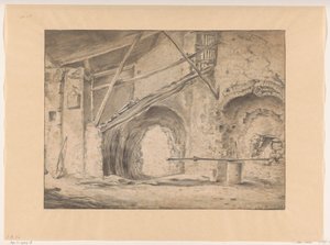 Interieur met poort en trap door Pieter Bodding van Laer