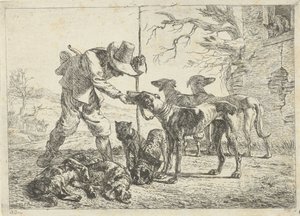 Jager met zeven honden door Pieter Bodding van Laer