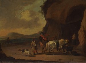 Ruiters gestopt op een bergpas door Pieter Bout
